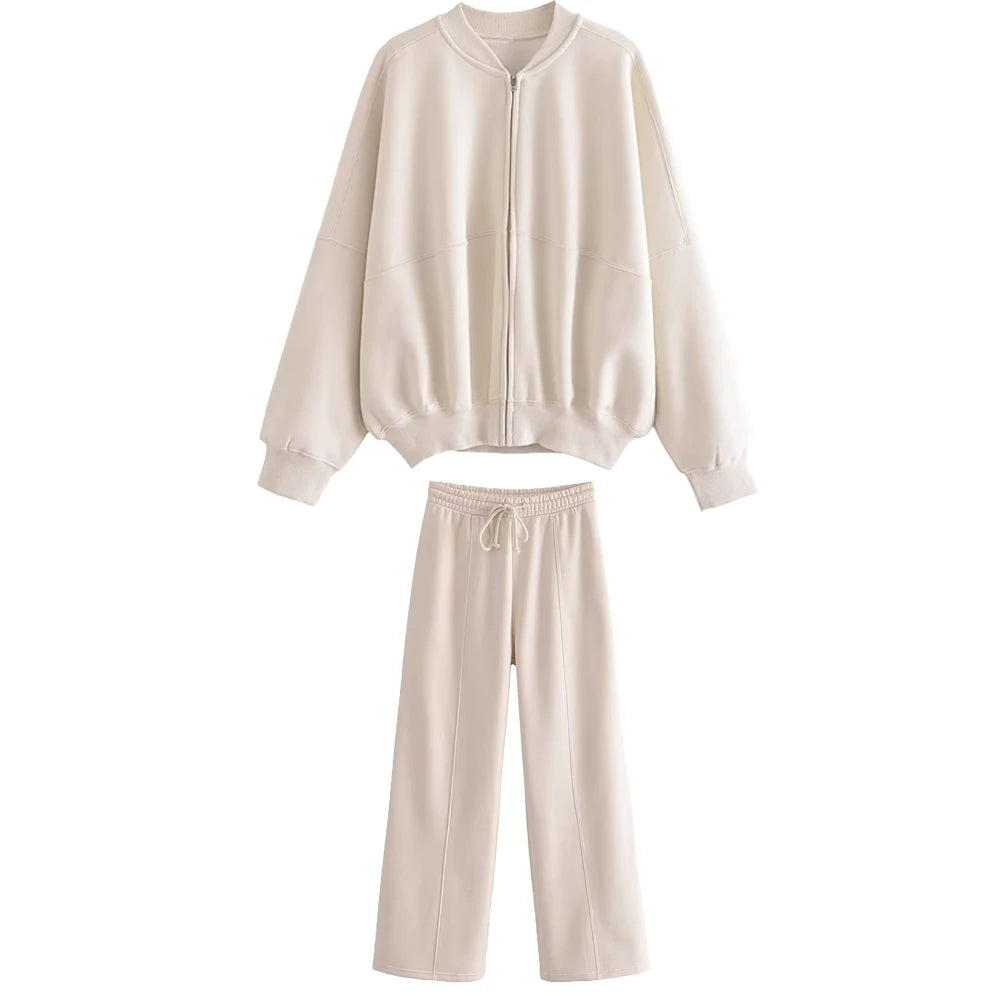 Lace Up Pant Sets Loose V Neck Cardigan Woman Autumn Winter Sports Pants 2 Piece Sets Outfits