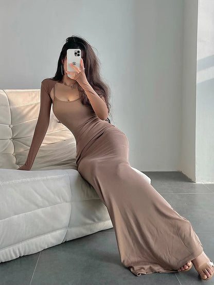 Slim Fit Slim Wrap Hip Fishtail Strap Dress Floor Sweeping Long Dress Vestidos Elegantes Robe