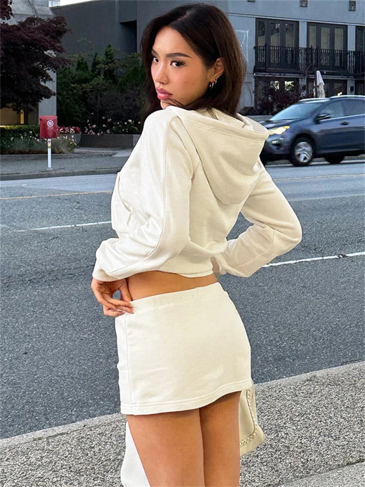 Autumn Hoodie 2 Piece-set Skirt Female Cropped Zipper Cardigan Top and Skirt Sets Tracksuit ’s Outfits