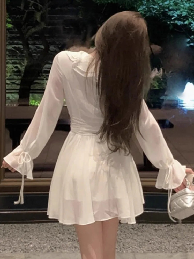 Wedding Party Evening Dresses Long Sleeve Ruffles Bandage Sweet Cocktail Mini Dress Birthday