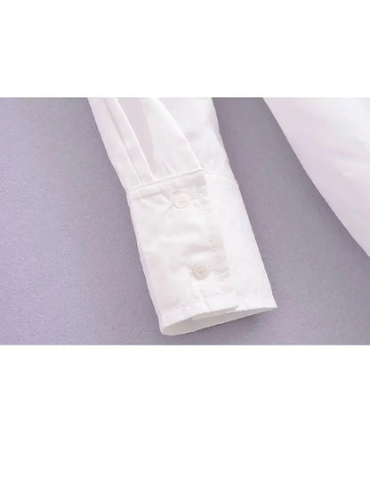 Spring Loose Blouses With Belt White Long Sleeves Shirt Top Buttons Female Lapel Shirt