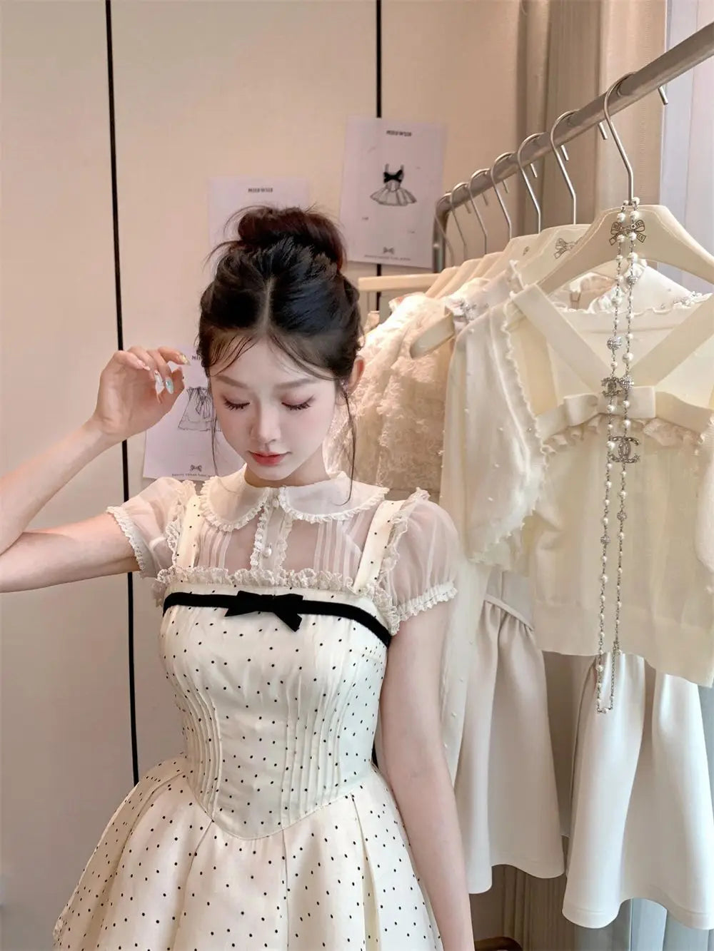 Summer Kawaii New Two Piece Set Chiffon Blouse+sleeveless Strap Dress Female Lolita Japanese Princess Suit