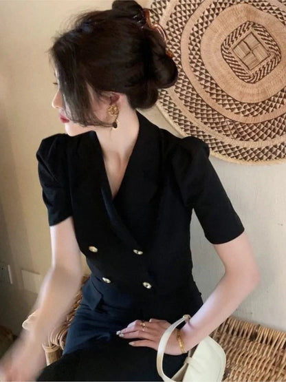Summer Blouse Suits Purple Korean Short Sleeve Shirts +hight Waist Skirts 2 Pieces Set