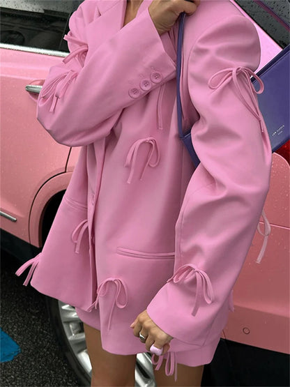 Suit Outwear for Lace-up Patchwork Pocket Loose Long Sleeve Cardigan Female Coat New