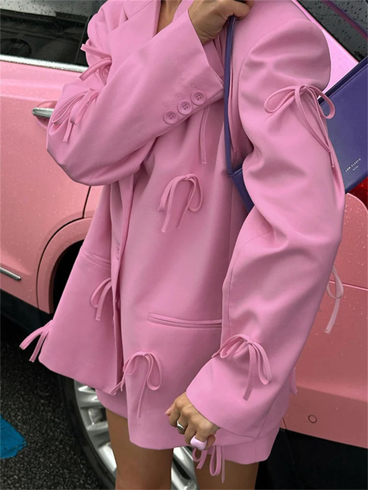 Suit Outwear for Lace-up Patchwork Pocket Loose Long Sleeve Cardigan Female Coat New