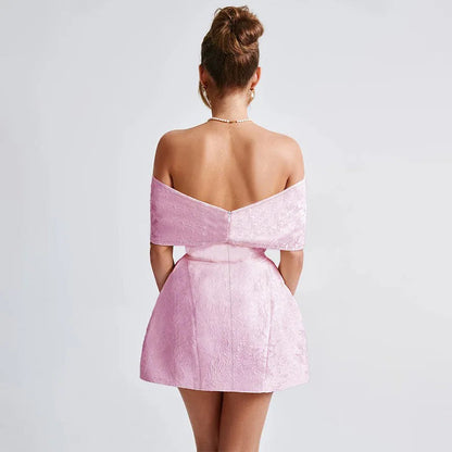 Jacquard Bow Strapless Backless Mini Dress