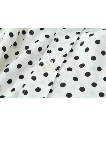 Woman Singlebreasted Lapel Blouse Long Sleeves Shirt Tops Office Lady Dot Print Loose Shirt