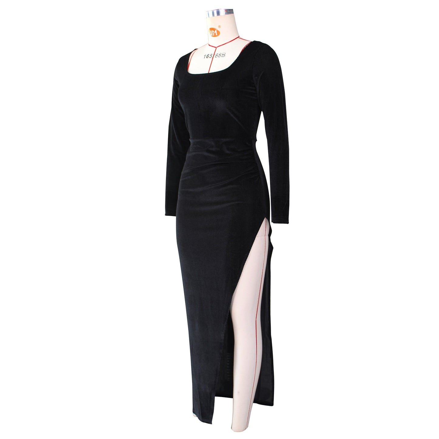 Velvet High Waist Slit Maxi Dress Long Sleeve Evening Party Dress