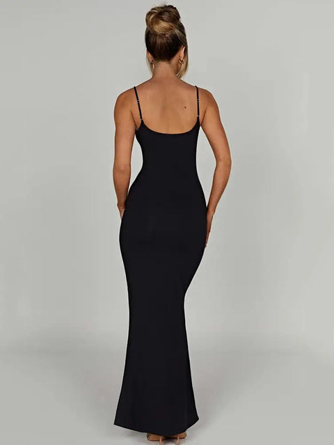 Spaghetti Strap Backless Bodycon Maxi Dress Slim Party Club Female Vesidos Street Evening Dress