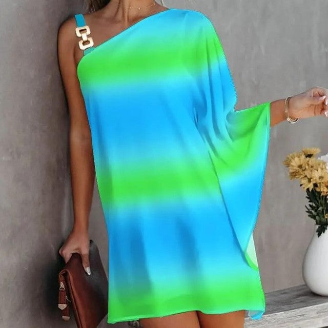 Summer Dresses for Irregular Mini Dress Gown One Shoulder Diagonal Neck Print Vestidos
