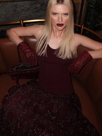 Knitted Sequin Long Dresses Glitter O-neck Sleeveless Maxi Evening Dress Female Street Party