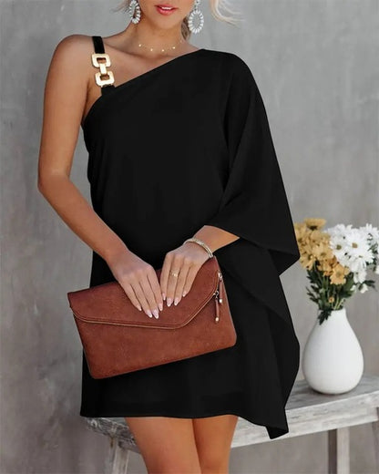 Summer Dresses for Irregular Mini Dress Gown One Shoulder Diagonal Neck Print Vestidos
