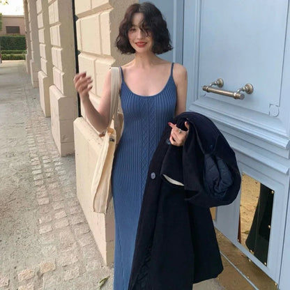 Vestidos Mujer Knitted Spring Summer Sleeveless Dresses Slim Long Dress