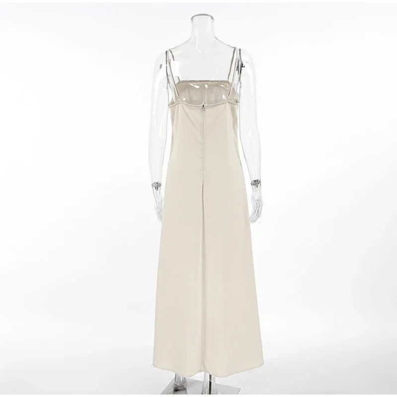 Slip Dress Summer Cotton Lined Loose Dresses Sleeveless Thin Straps White Long Dresses Backless Beach Holiday Dresses