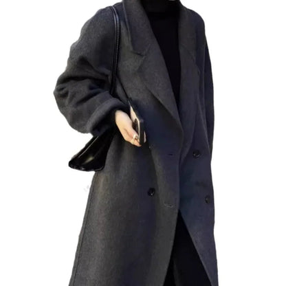 New Wool Blend Coat Mid Long Woolen Blazer Thick Warm Blouse Overcoat Office Lady Tops Autumn Winter