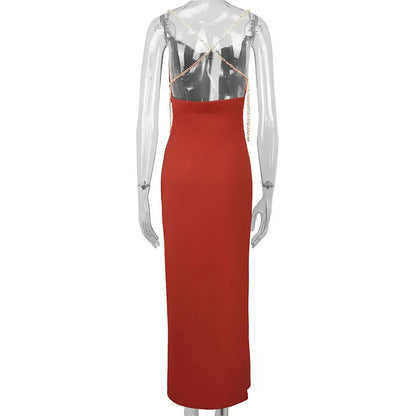 Dresses Spring Summer New Chain Split Maxi Dresses Backless Sleeveless Lady Dress Clothing
