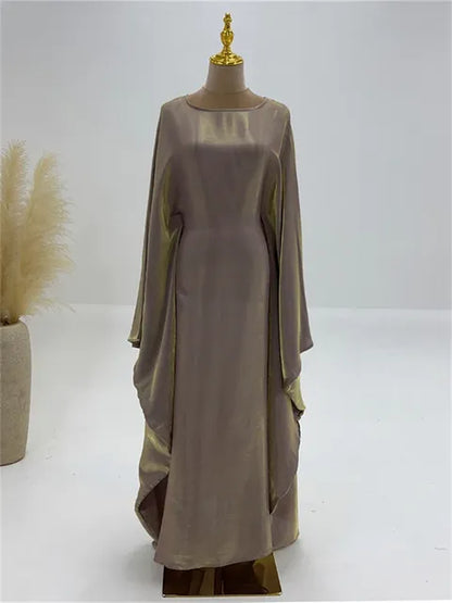 Autumn Loose Shiny Maxi Dress ’s Butterfly Batwing Long Sleeve Muslim Clothes Party Dress Female Long Dress New