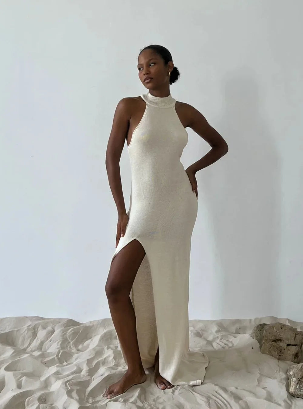 Long Dress Sleeveless Halter Neck Beach Swimwear Cover Up Evenng Party Dress Maxi Beachwear Outfits
