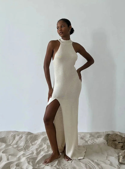 Long Dress Sleeveless Halter Neck Beach Swimwear Cover Up Evenng Party Dress Maxi Beachwear Outfits