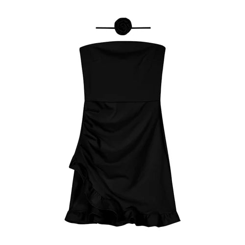 Summer Ruffles Bodycon Mini Dress French Y2k Dress Korean Retro Clothing