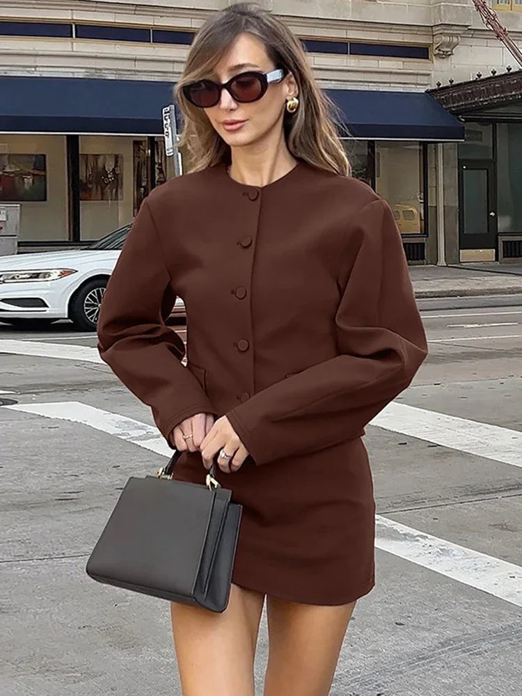 Cardigan Skirt Two Pieces Set Female Button Long Sleeve Top Slim Mini Skirt Matching Set Autumn