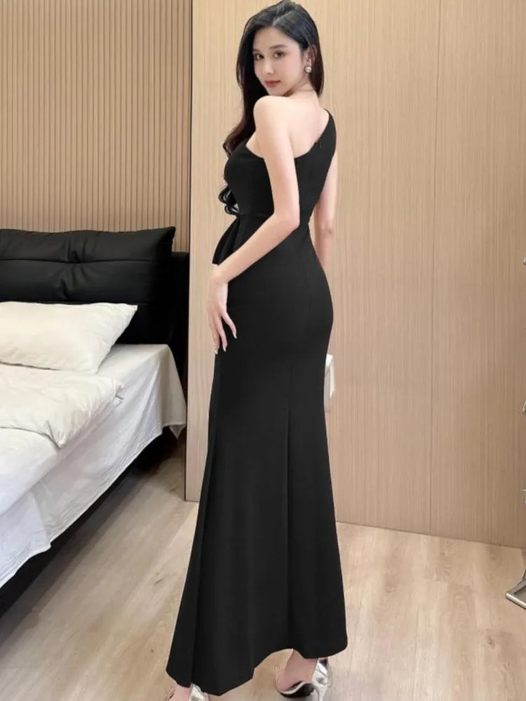 Backless Slim Split Long Dress Summer Sleeveless Off Shoulder Club Party Mesh Dresses