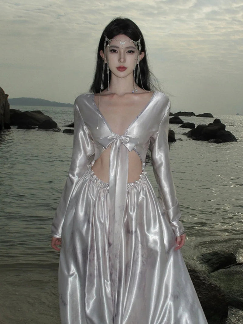 Acetate Satin Dress for Summer New Birthday Adult Party Formal Dress Seaside Vacation Evening Long Dresses.