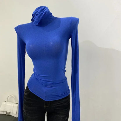 Thin Soft American Long Sleeve T-shirt High Stacked Neck Tight Perspective Bottom Shirt ’s Slim Fit Tops