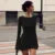 Pleated Twist Mini Dress for Bodycon O Neck Long Sleeve Dresses Patchwork Autumn Gown Dress