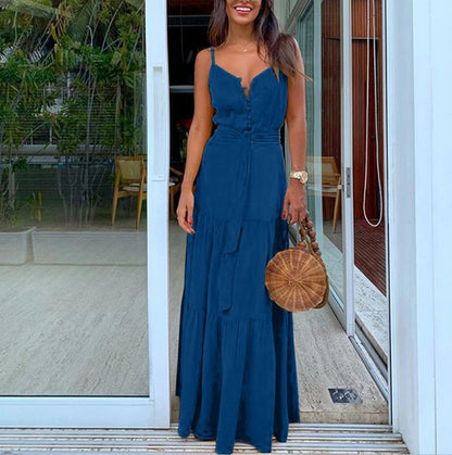 Summer Spaghetti Strap Long Dress Style Vacation Maxi Beach Dresses for Lady Robe Vestidos