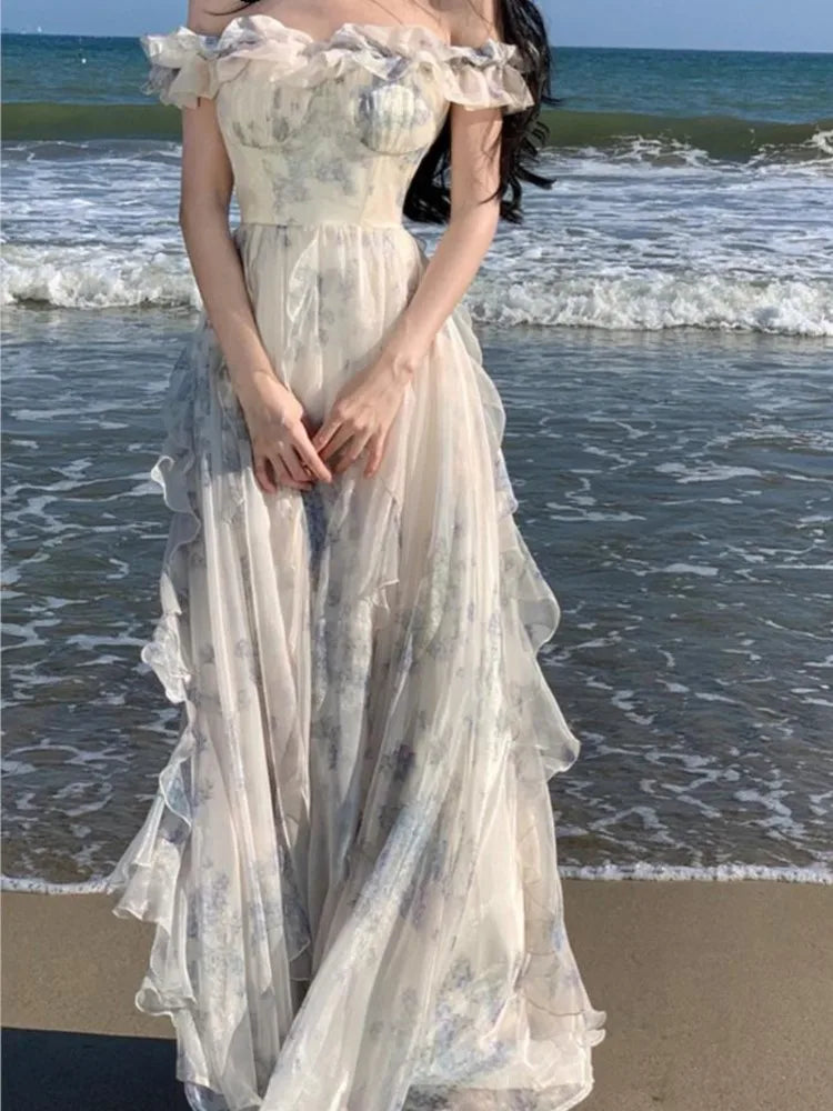 Summer Midi Dress Aline Ruffles Beach Holiday Clothes Female Robe Vestidos New