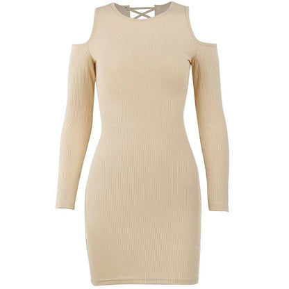 Off Shoulder Longsleeve Backless Strap Dress for Party Club Clothing Hollow Bodycon Mini Dresses Платье