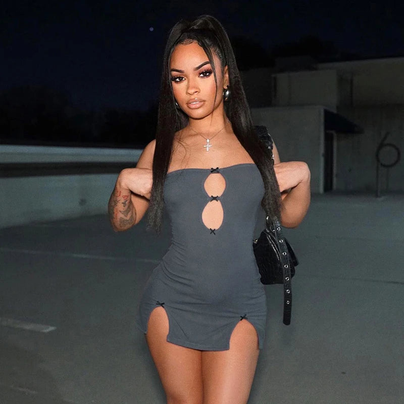 Hollow Strapless Pullover Y2k Mini Dress
