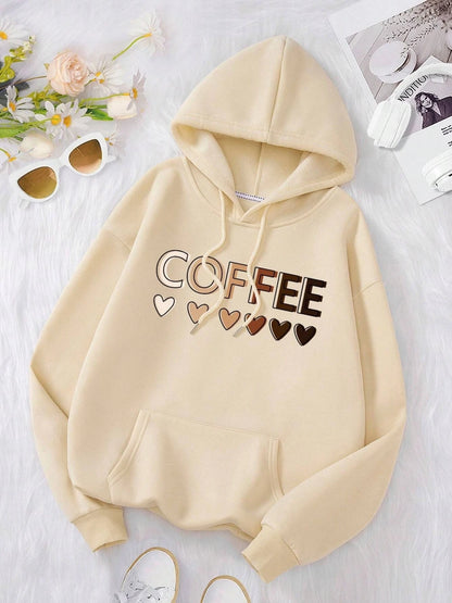 Love Coffee Funny Letter Graphic Printing Hoody Woman Fleece Sweatshirt S-xxl Hooded Autumn Oversized Clothing