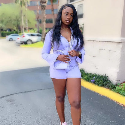 Long Sleeves Hooded Zip Up Romper