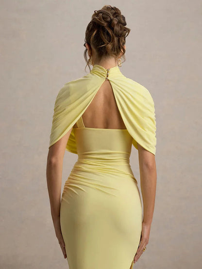 Pleated Irregular Backless Midi Dress