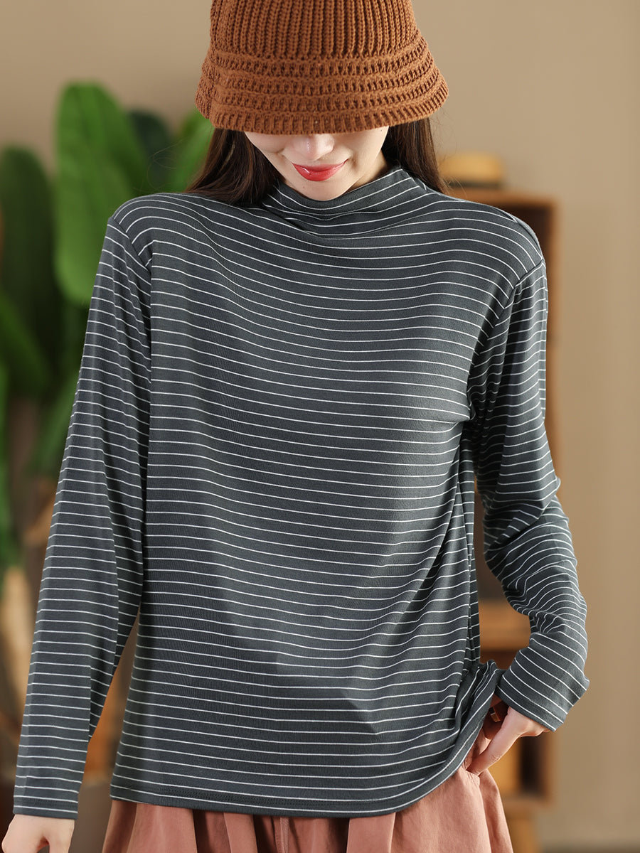 Autumn Stripe Half Turtleneck Blouse Ai1064