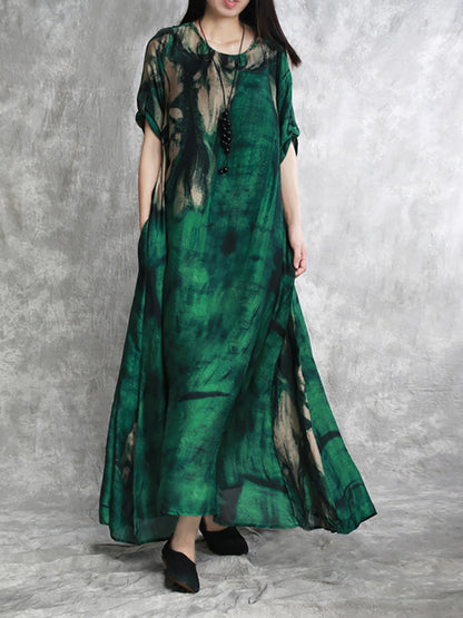 Summer Flower Print Loose Maxi Dress Hh028