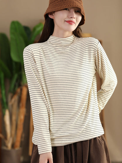 Autumn Stripe Half Turtleneck Blouse Ai1064