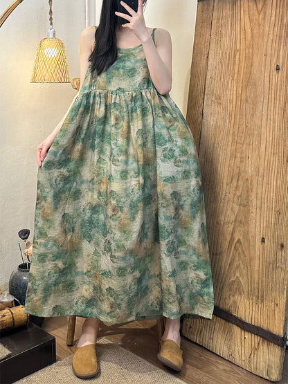 Summer Artsy Ramie Maxi Dress As1021