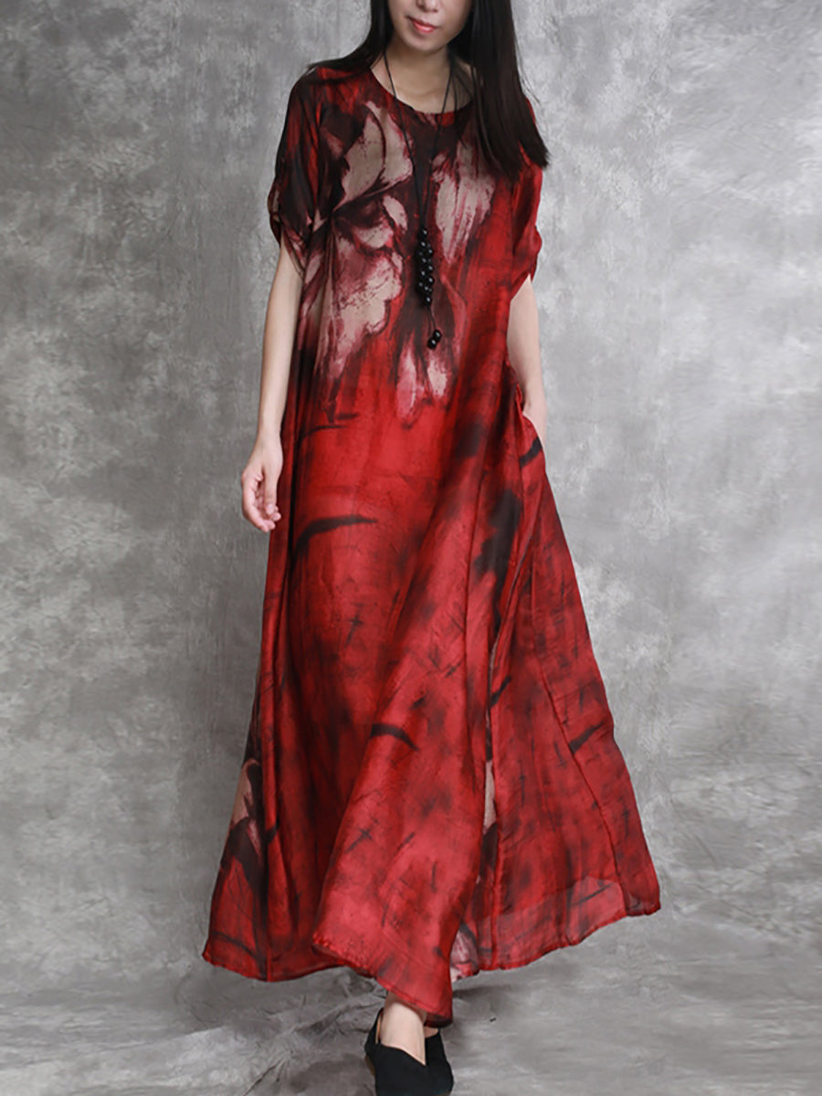 Summer Flower Print Loose Maxi Dress Hh028