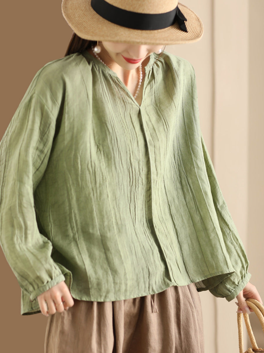 Spring Ramie V-neck Blouse Co1013