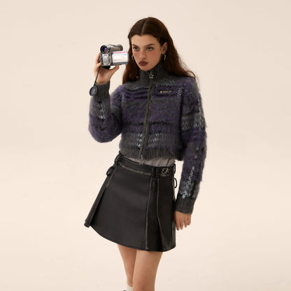 Mohair Knit Zipper Cardigan Sweater Coat