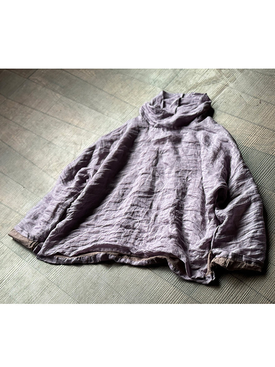 Autumn Artsy Turtleneck Ramie Blouse Qu032