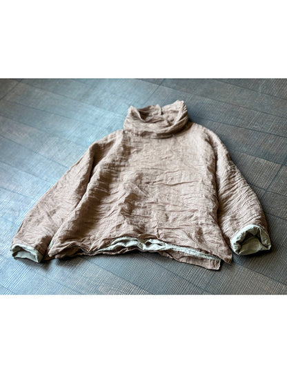 Autumn Artsy Turtleneck Ramie Blouse Qu032
