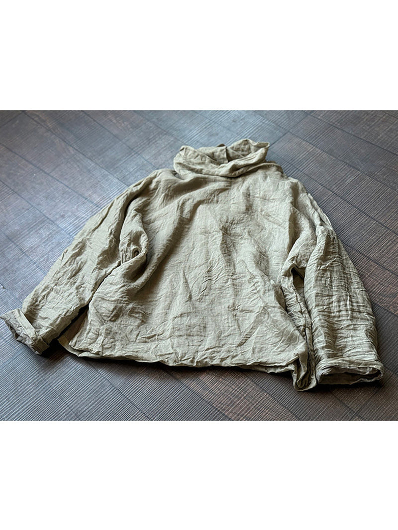 Autumn Artsy Turtleneck Ramie Blouse Qu032