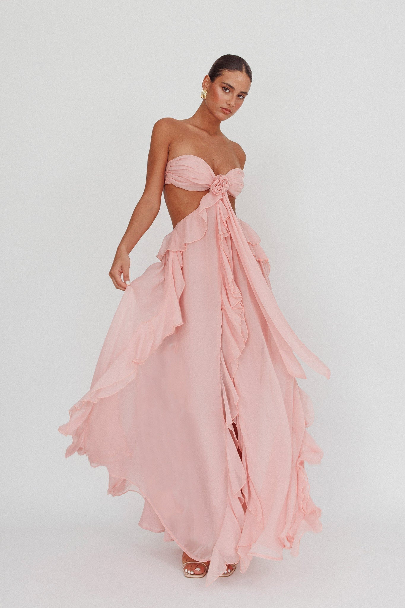 Sally Cut-out Ruffle Maxi Dress Blush