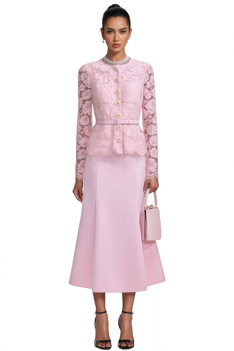 Eileen Pink Lace Midi Dress Set