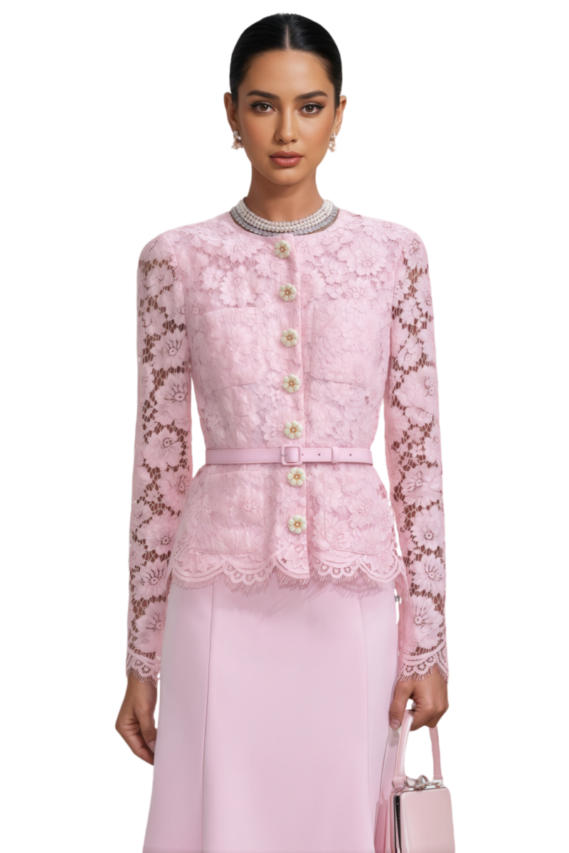 Eileen Pink Lace Midi Dress Set