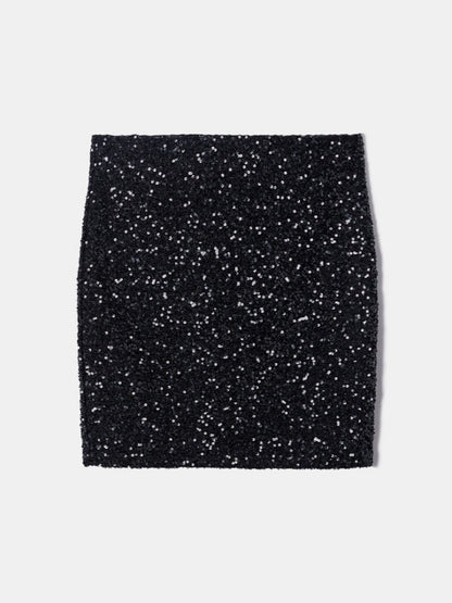 Black Sequin Long Sleeve Knit Top & Mini Skirt